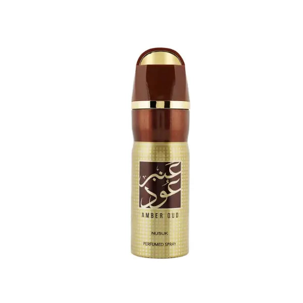 Nusuk Amber Oud Perfumed Body Spray 200 ml, warm and rich amber oud fragrance for personal use from The Oud Library
