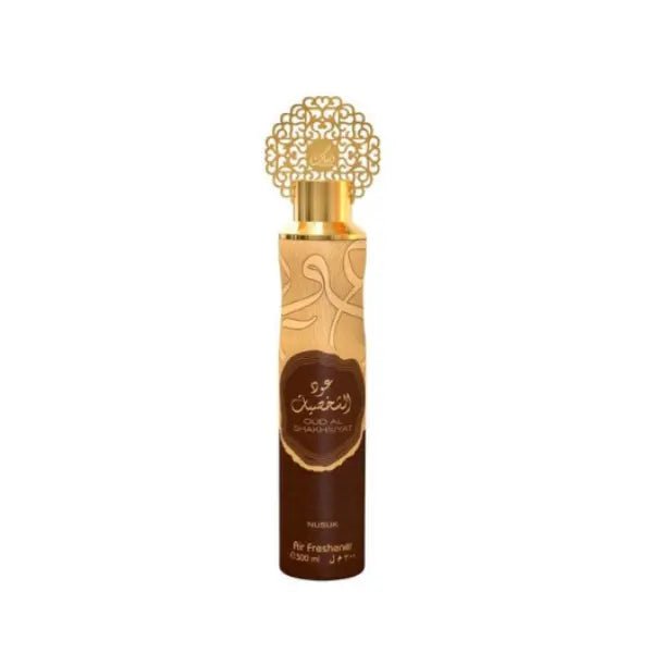 Nusuk Air Freshener Oud al Shakhsiyat 300 ml bottle from The Oud Library, featuring a premium oud fragrance for home or office use.